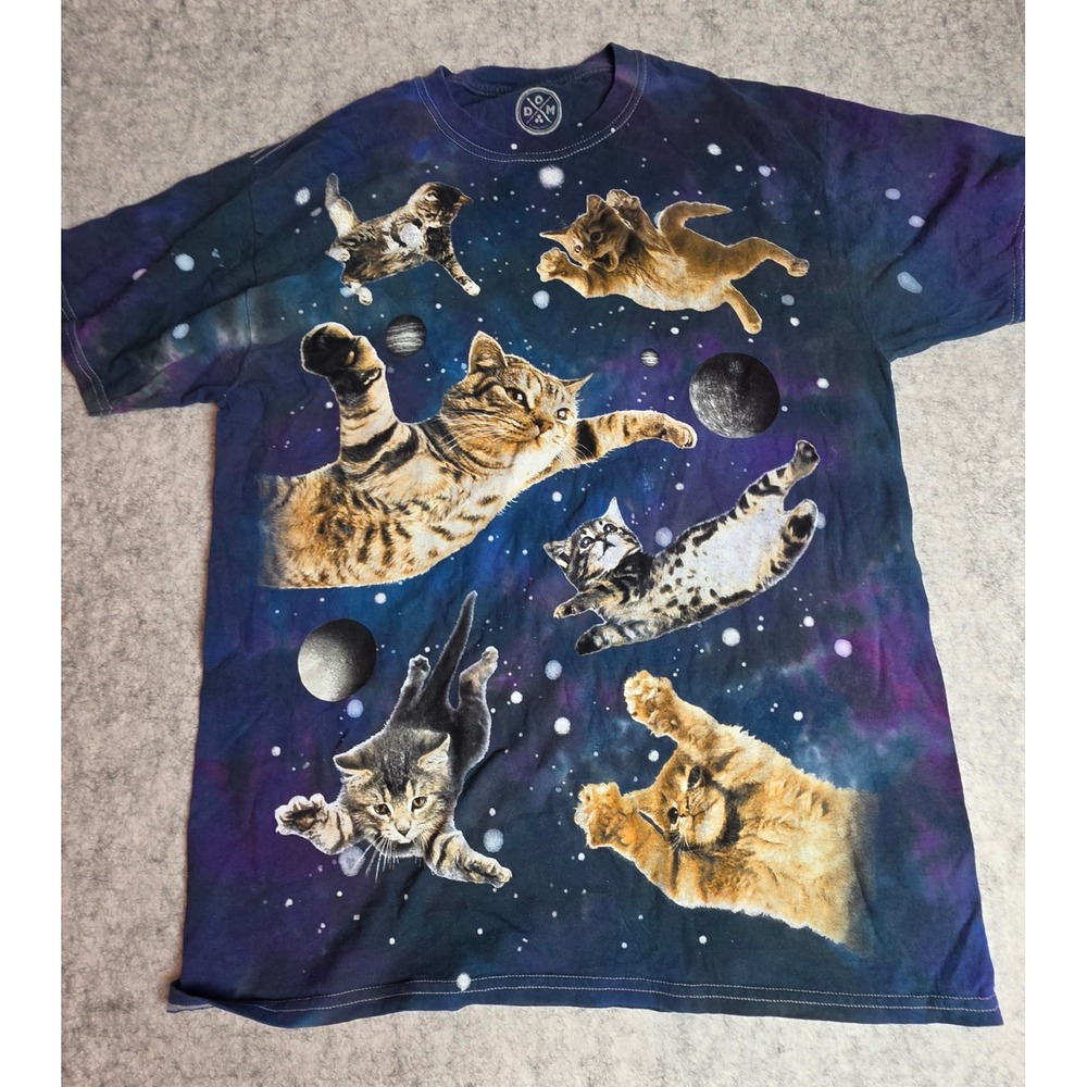 Dom Its All About The Art Galaxy Cat Space Tie Dye T-Shirt Mens Large Purple